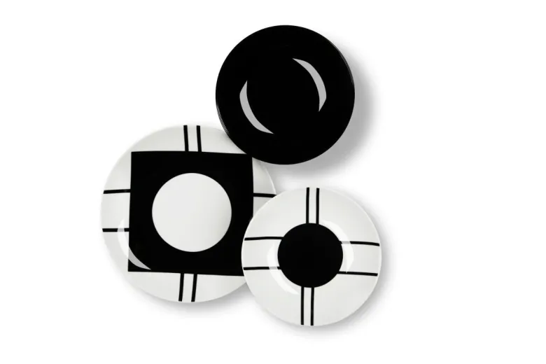 Servizio piatti, geometrie, porcellana/stoneware, 18 pezzi