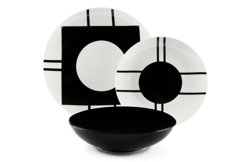 Servizio piatti, geometrie, porcellana/stoneware, 18 pezzi