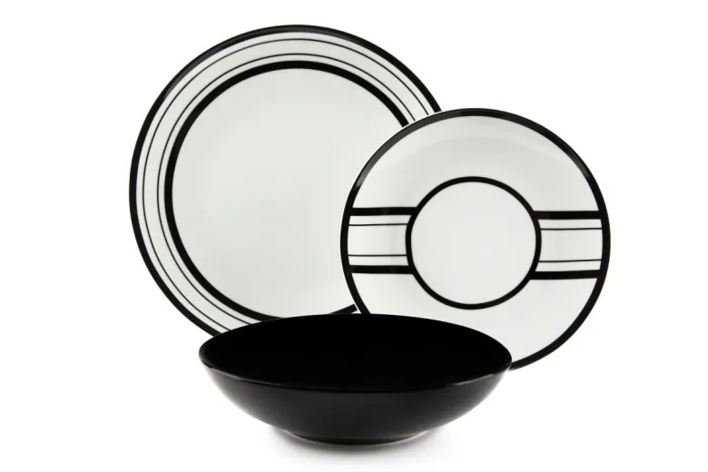 Servizio piatti, geometrie, porcellana/stoneware, 18 pezzi