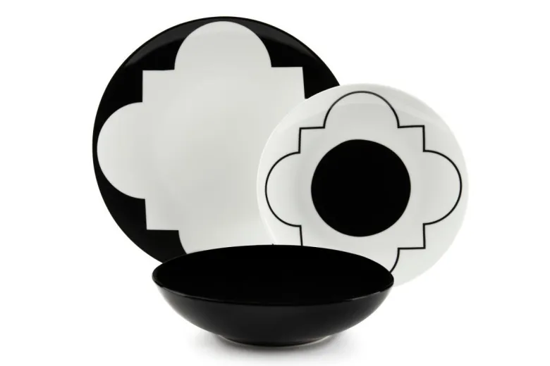 Servizio piatti, geometrie, porcellana/stoneware, 18 pezzi