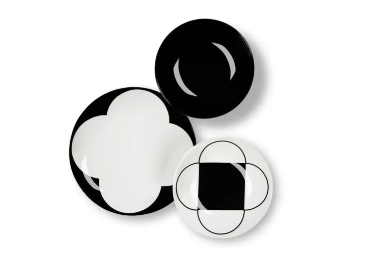 Servizio piatti, geometrie, porcellana/stoneware, 18 pezzi