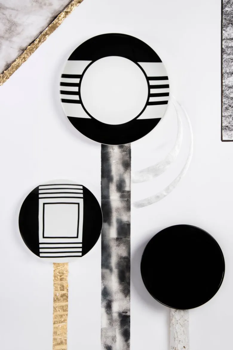 Servizio piatti, geometrie, porcellana/stoneware, 18 pezzi