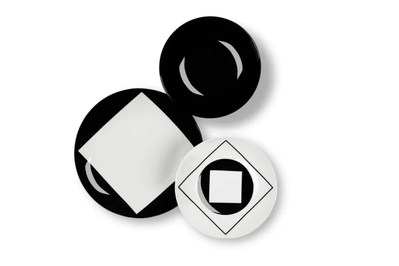 Servizio piatti, geometrie, porcellana/stoneware, 18 pezzi