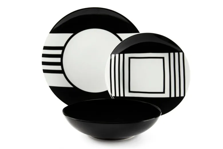 Servizio piatti, geometrie, porcellana/stoneware, 18 pezzi