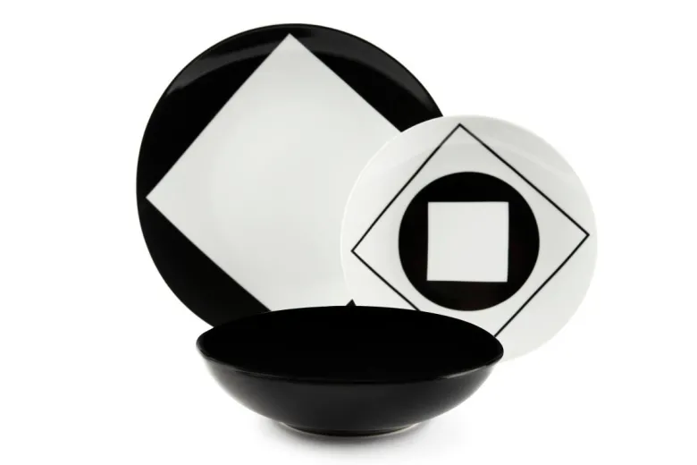 Servizio piatti, geometrie, porcellana/stoneware, 18 pezzi