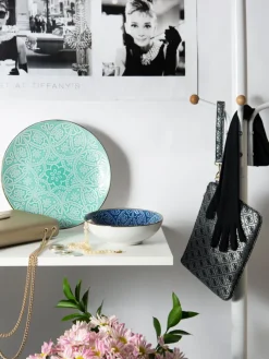Servizio piatti, grigio/azzurro, stoneware, 18 pezzi
