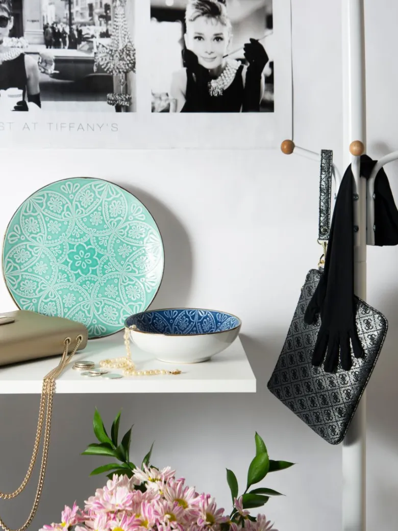 Servizio piatti, grigio/azzurro, stoneware, 18 pezzi