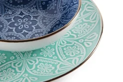 Servizio piatti, grigio/azzurro, stoneware, 18 pezzi