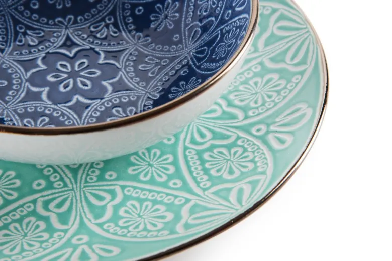 Servizio piatti, grigio/azzurro, stoneware, 18 pezzi