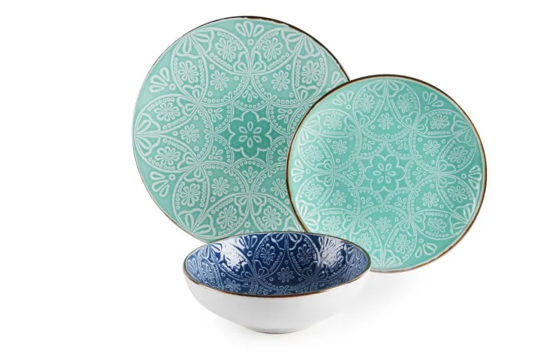 Servizio piatti, grigio/azzurro, stoneware, 18 pezzi