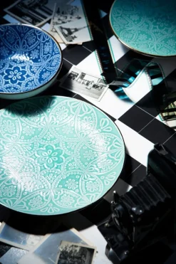 Servizio piatti, grigio/azzurro, stoneware, 18 pezzi