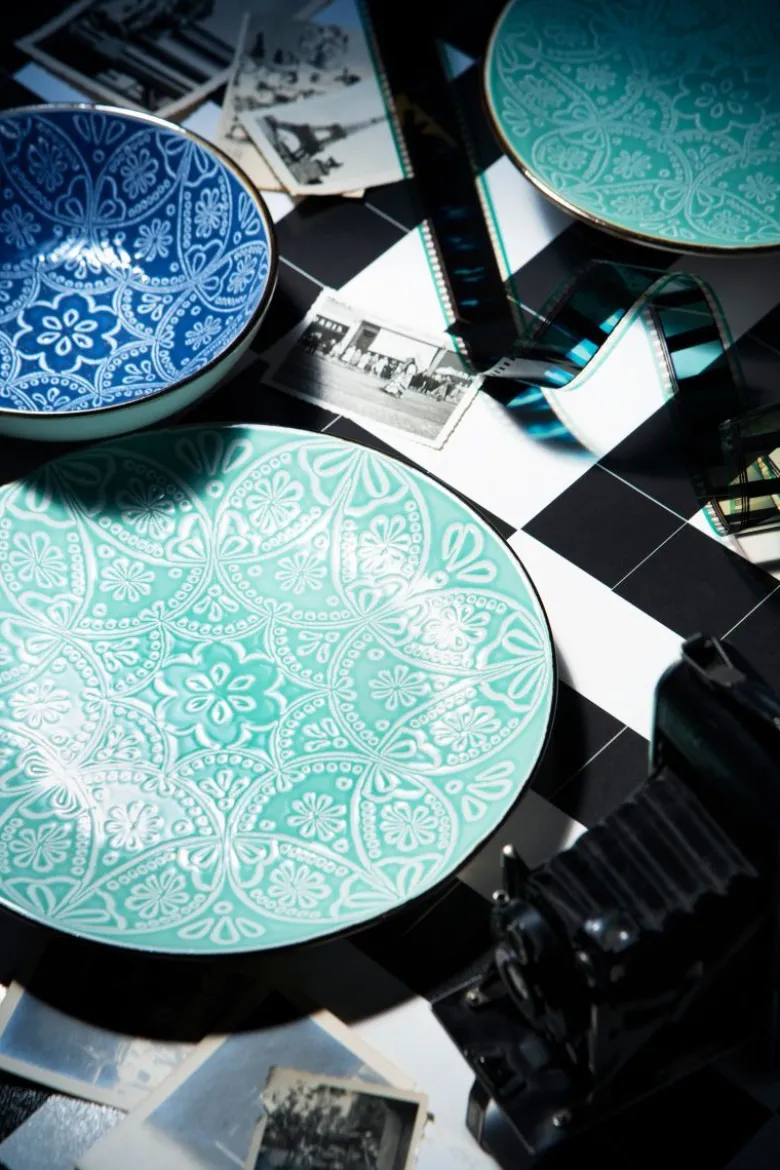 Servizio piatti, grigio/azzurro, stoneware, 18 pezzi