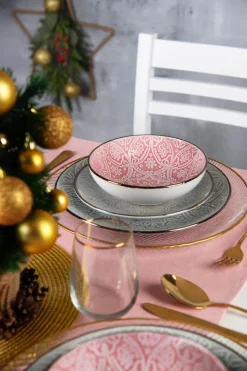 Servizio piatti, grigio/rosa, porcellana, 18 pezzi