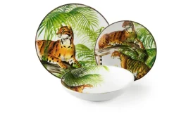 Servizio piatti, leopardi, porcellana/stoneware, 18 pezzi