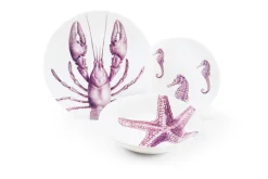 Servizio piatti, lilla, crostacei, ceramica, 3 pezzi