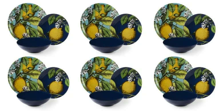 Servizio piatti, limoni, porcellana/stoneware, 18 pezzi
