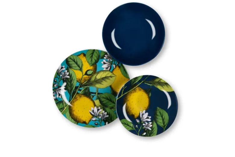 Servizio piatti, limoni, porcellana/stoneware, 18 pezzi
