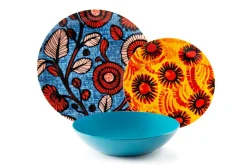 Servizio piatti, multicolore, stile africano, 18 pezzi