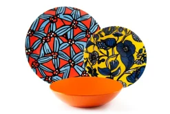 Servizio piatti, multicolore, stile africano, 18 pezzi