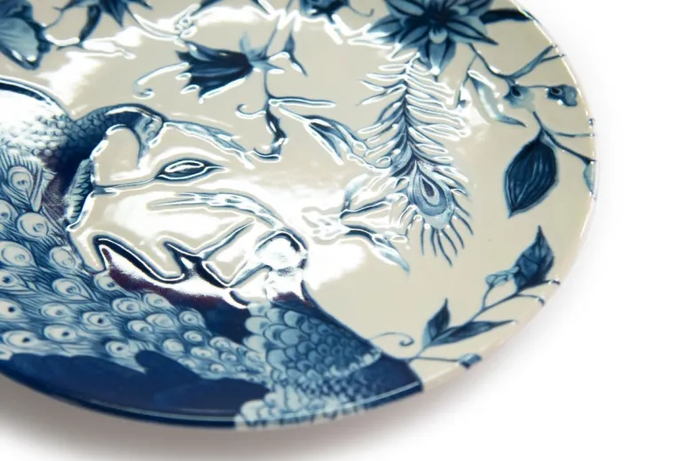Servizio piatti, pavoni blu, 12 pezzi, ceramica