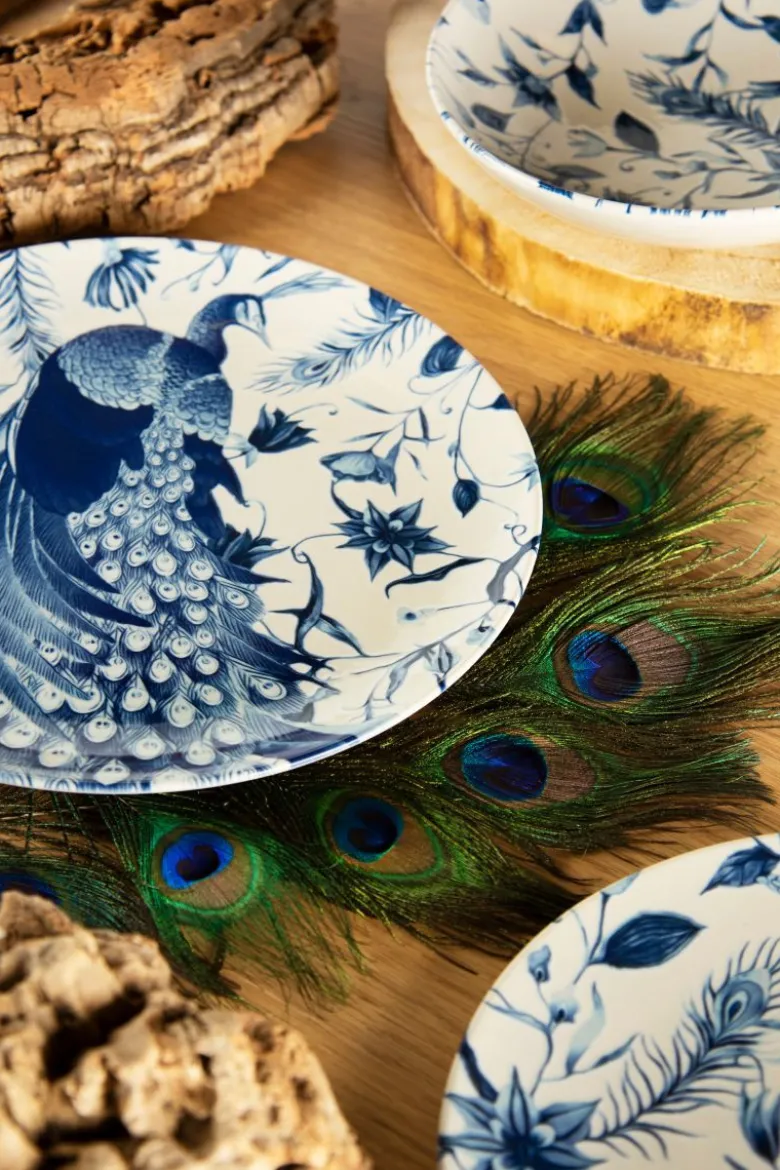 Servizio piatti, pavoni blu, 12 pezzi, ceramica