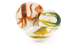 Servizio piatti, pesci/mare, ceramica, 18 pezzi
