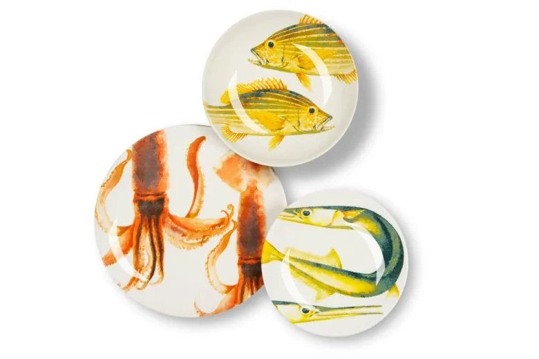 Servizio piatti, pesci/mare, ceramica, 18 pezzi