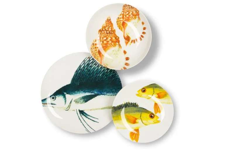 Servizio piatti, pesci/mare, ceramica, 18 pezzi