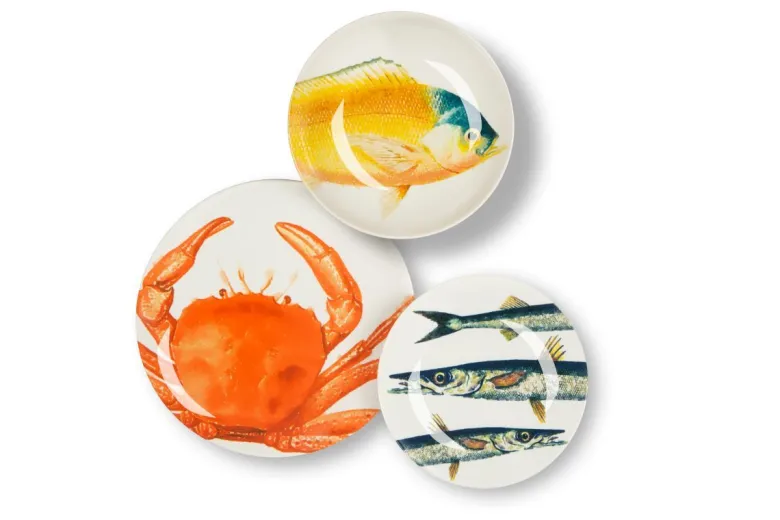 Servizio piatti, pesci/mare, ceramica, 18 pezzi