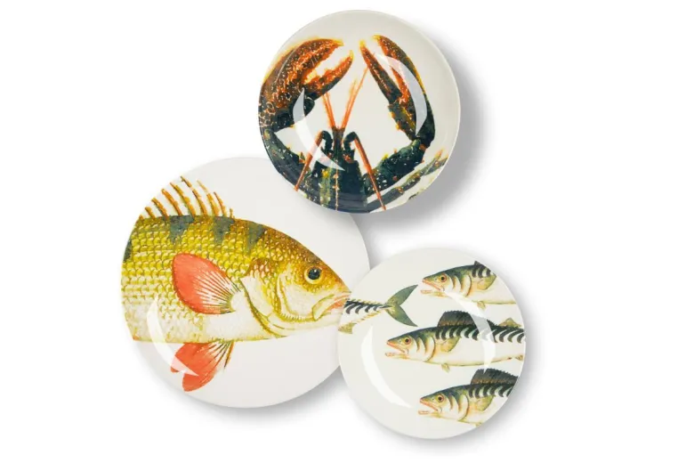 Servizio piatti, pesci/mare, ceramica, 18 pezzi
