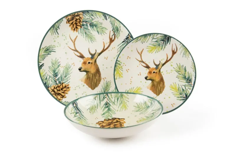 Servizio piatti, 12 pezzi, renne, in ceramica