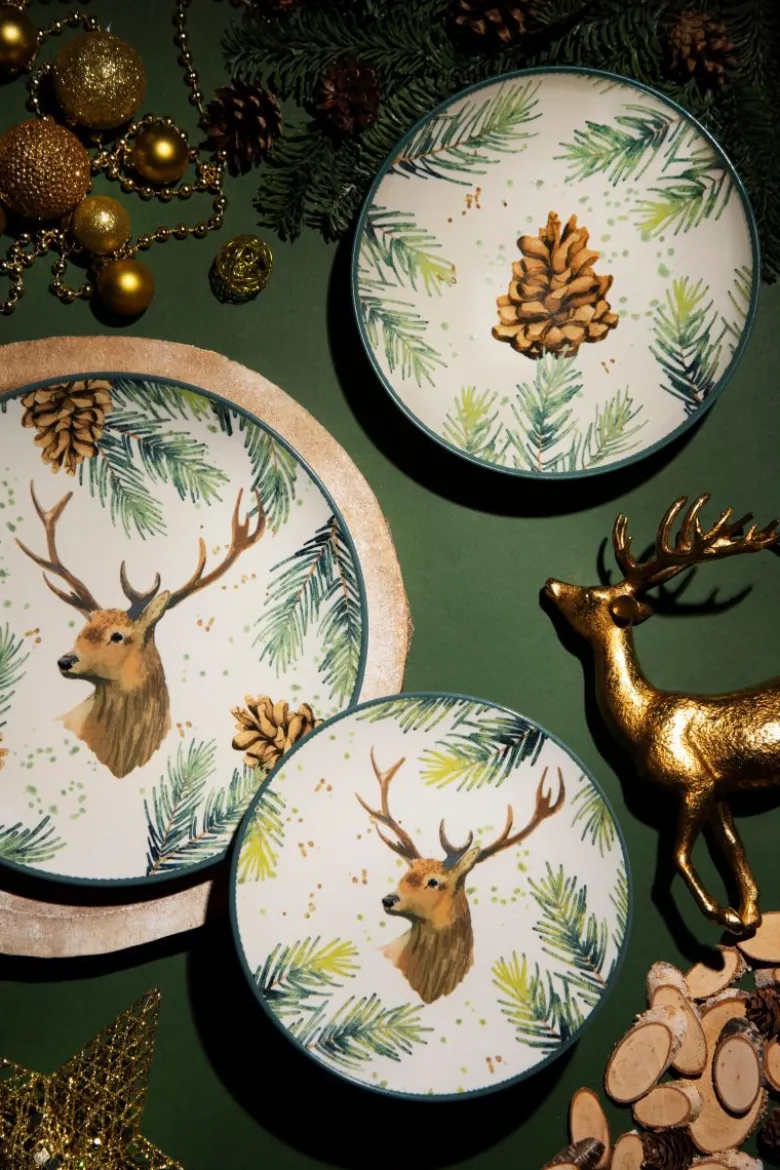 Servizio piatti, 12 pezzi, renne, in ceramica