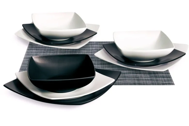 Servizio piatti, 18 pezzi, stile nordico, bianco/nero