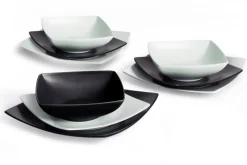 Servizio piatti, 18 pezzi, stile nordico, bianco/nero