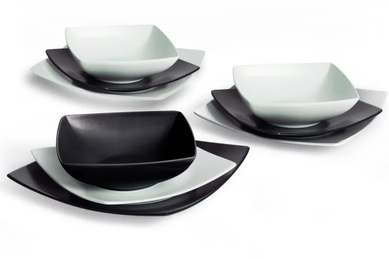 Servizio piatti, 18 pezzi, stile nordico, bianco/nero