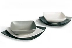 Servizio piatti, 18 pezzi, stile nordico, bianco/nero/grigio