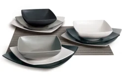 Servizio piatti, 18 pezzi, stile nordico, bianco/nero/grigio