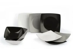 Servizio piatti, 18 pezzi, stile nordico, bianco/nero/grigio