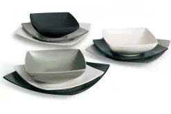 Servizio piatti, 18 pezzi, stile nordico, bianco/nero/grigio