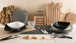 Servizio piatti, 18 pezzi, stile nordico, nero opaco