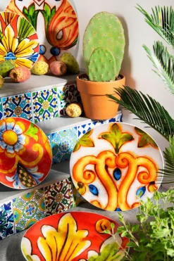 Servizio piatti, porcellana/stoneware, stile siciliano
