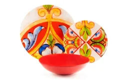 Servizio piatti, porcellana/stoneware, stile siciliano