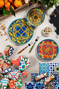 Servizio piatti, stile siciliano, melamina, 12 pezzi