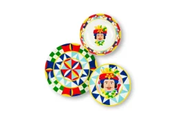 Servizio piatti, stile siciliano, porcellana, 18 pezzi