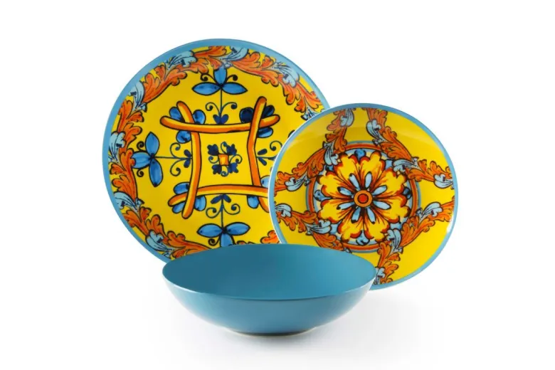 Servizio piatti, stile siciliano, porcellana, 18 pezzi