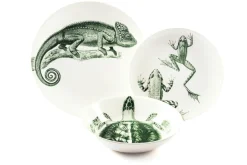 Servizio piatti, verde, animali esotici, ceramica, 3 pezzi