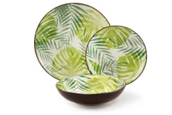 Servizio piatti, verde con foglie, ceramica, 18 pezzi