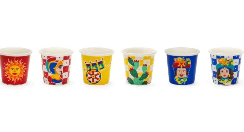 Set 6 bicchierini da caffè, stile siciliano, porcellana