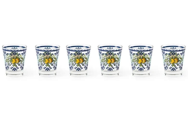 Set 6 bicchierini, limoni, vetro, 90 ml
