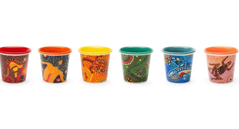 Set 6 bicchierini, stile aborigeno, porcellana, 90 ml